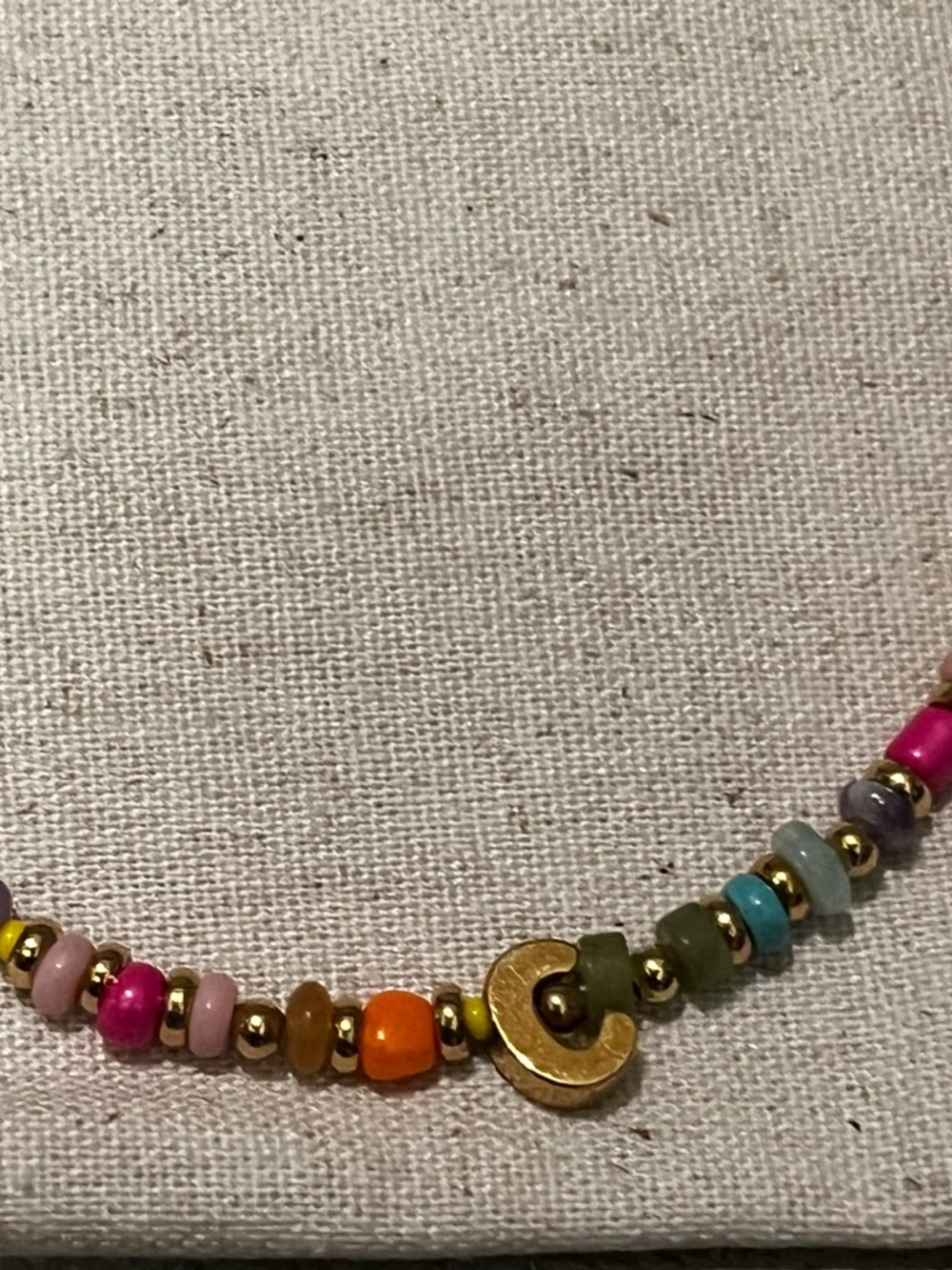 MAYAMAR Multicolor Natural Stone Beaded Necklace with Gold Tone “C” Charm - Picture 2 of 4